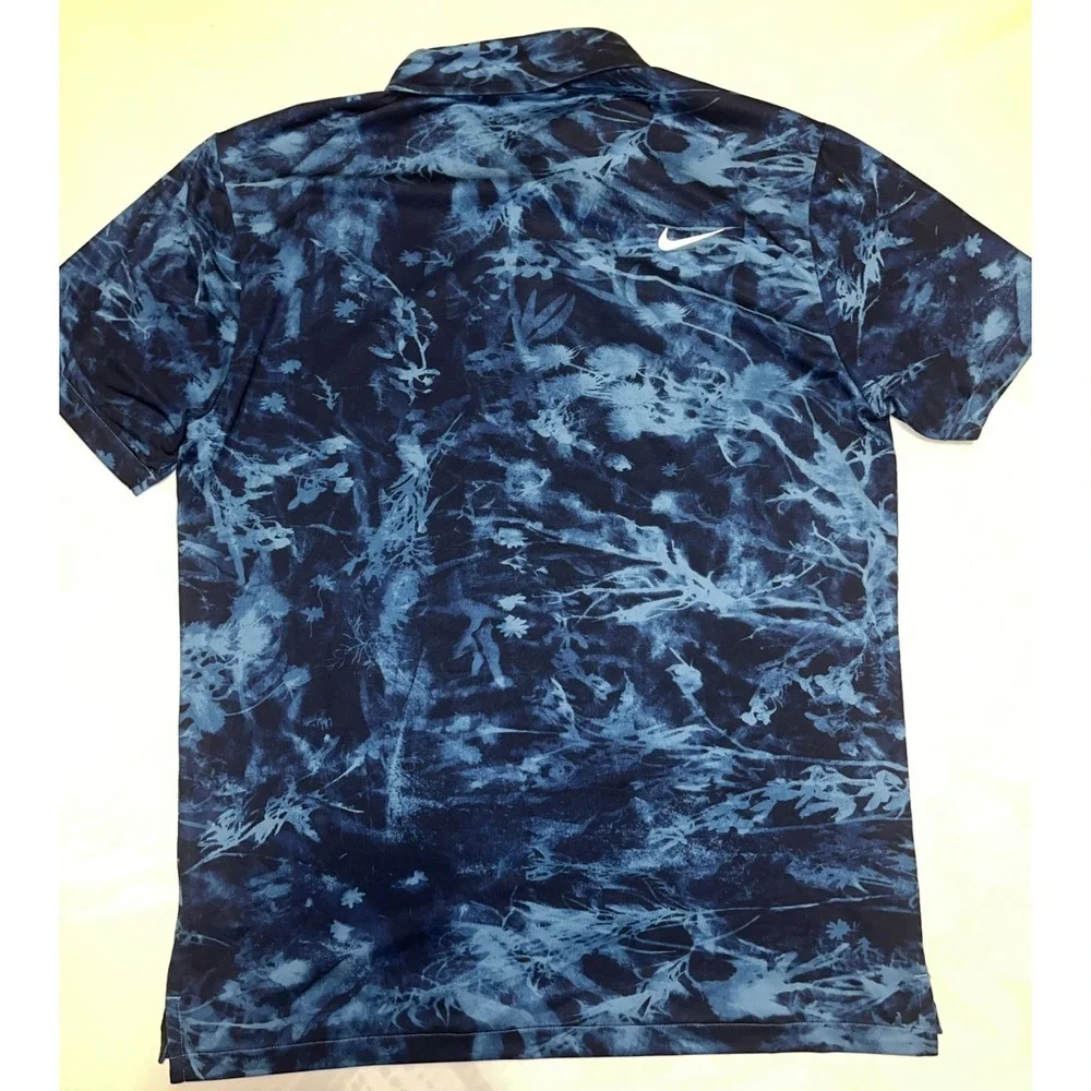 MEN'S NIKE DRI-FIT SOLAR FLORAL TOUR GOLF POLO DUTCH BLUE / WHITE SZ MEDIUM